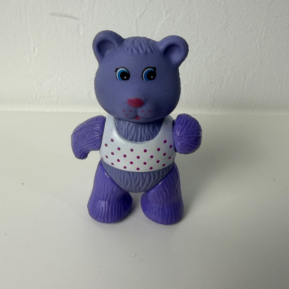 Vintage Remco Purple Bear Rubber Figure Toy 1994 Polka Dot Shirt 3.5” Animal